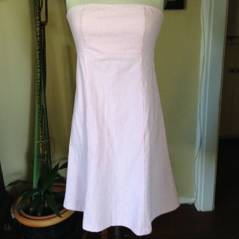 Pink and White Seersucker midi dress